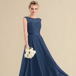 JJs House A-line Scoop Floor-Length Chiffon Lace Satin Dress With Bow, Size 16W